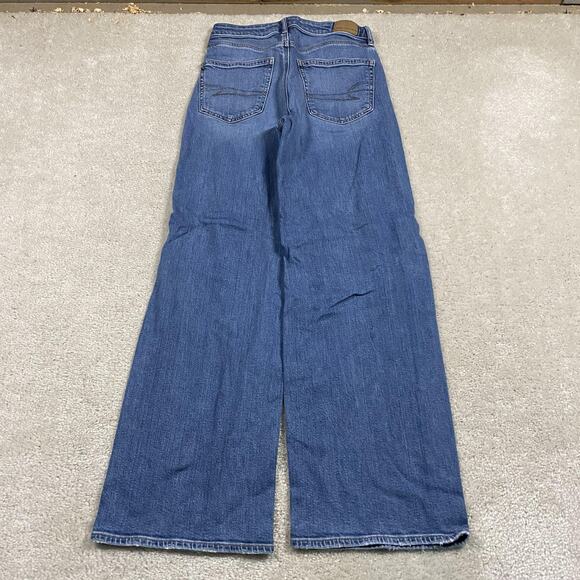 American Eagle Jeans Womens 2 Blue Stretch Wide Leg Distressed Ripped Knees - Picture 2 of 11